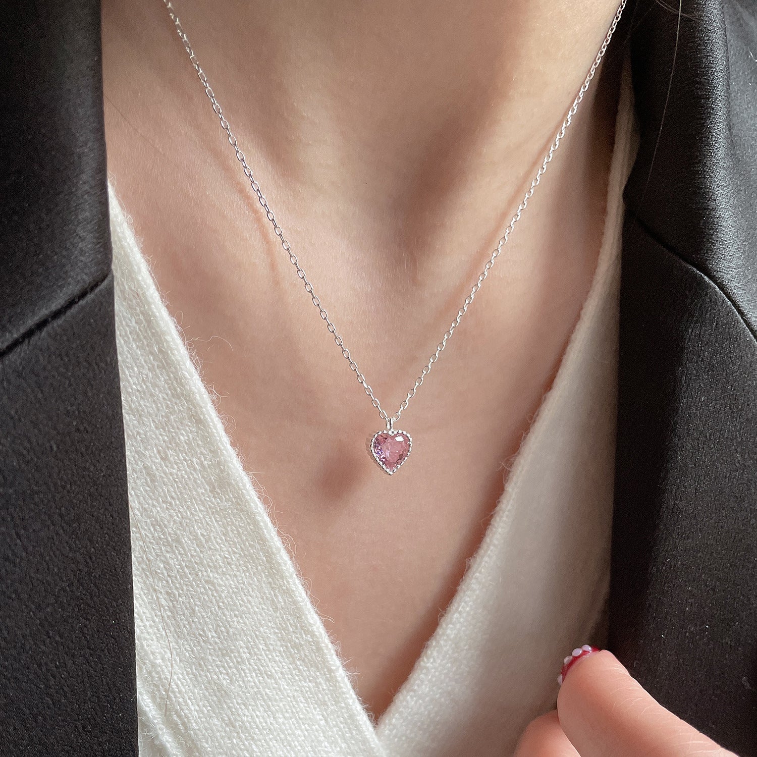 Wholesale sterling silver double layer necklace women's simple style sweater clavicle chain